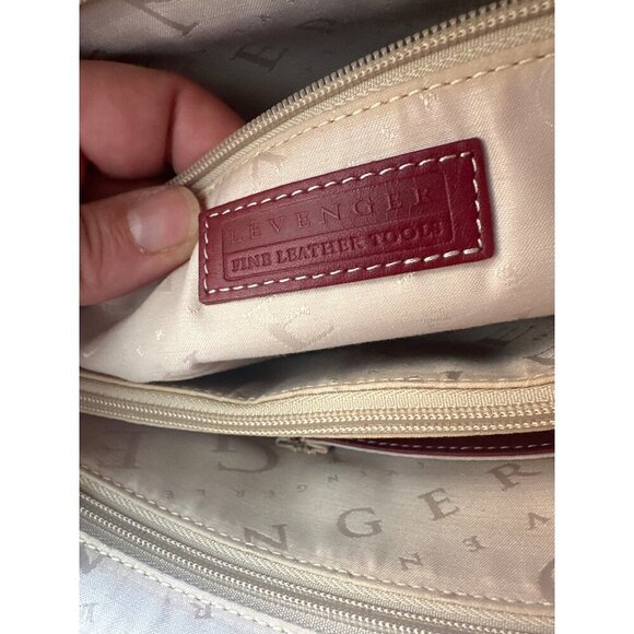 Levenger Fine Leather Tote Bag Red Handbag With Top Zipper Interior Pockets - Picture 4 of 6